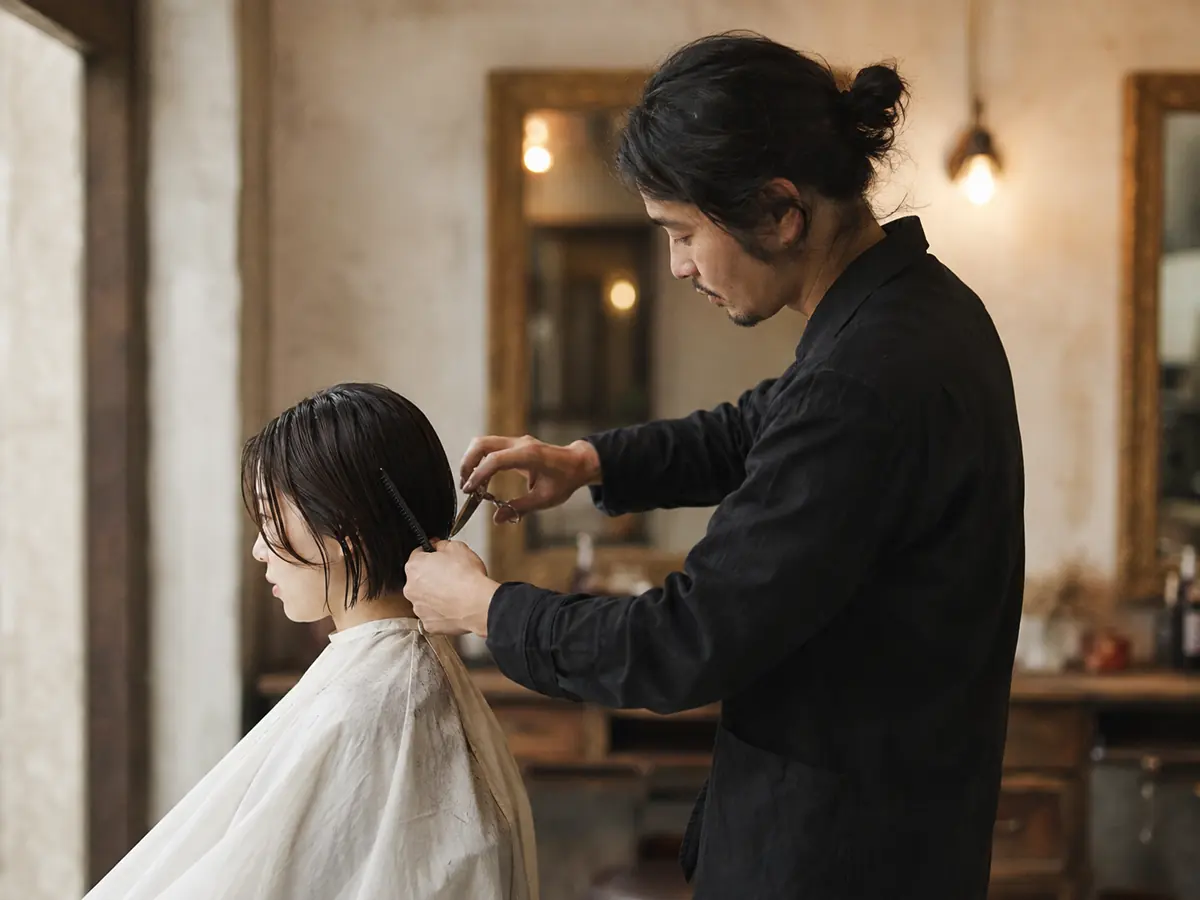 Stylist working with a client at a salon chair
